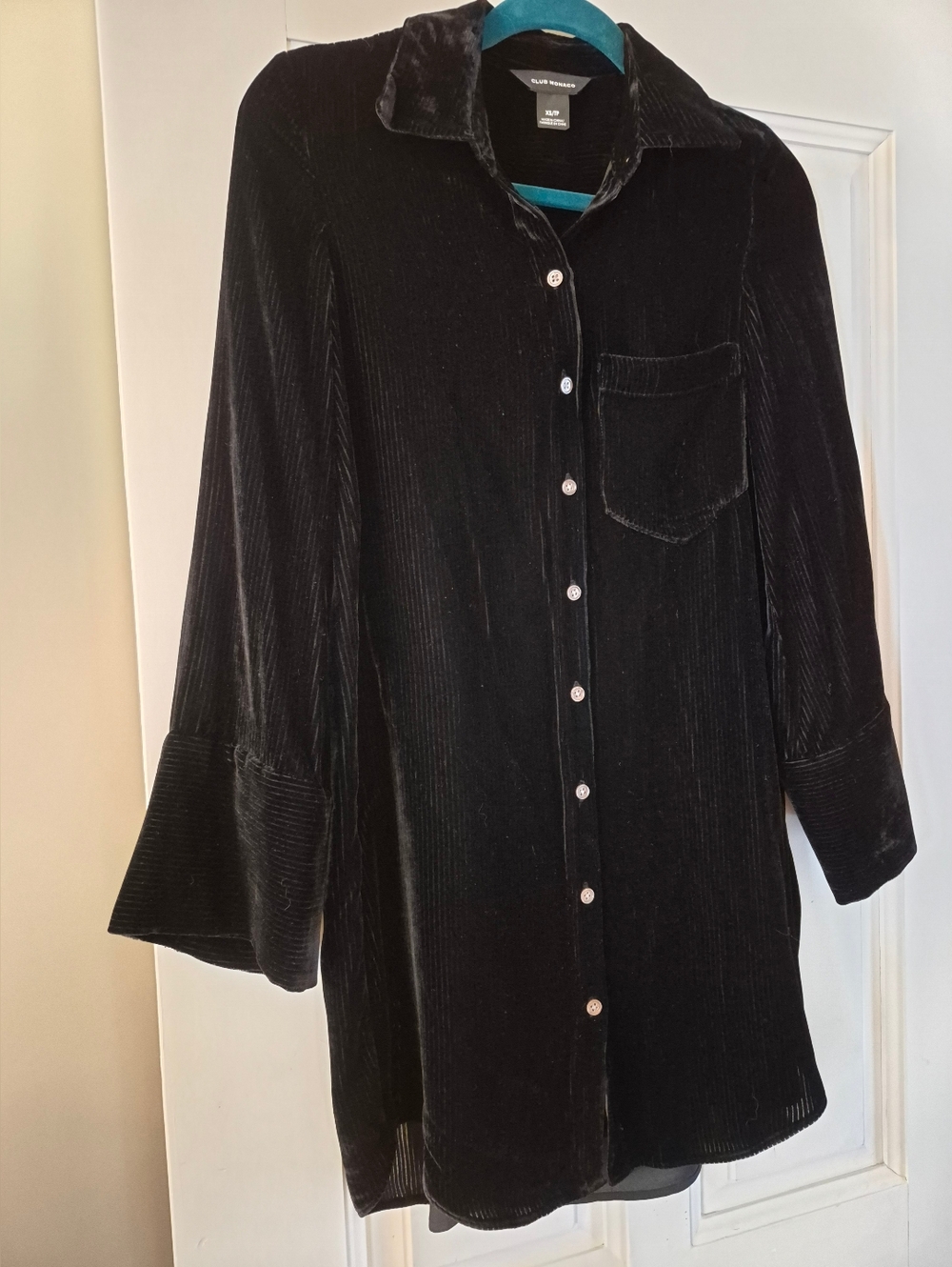 Club Monaco Black Long-Sleeve Velvet Shirt Dress
